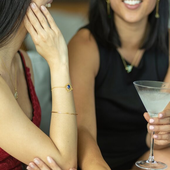 Tanzanite Sterling Silver 925 Dainty Chain Bracelet - 18K Gold Plated for Her - Picture 8 of 11